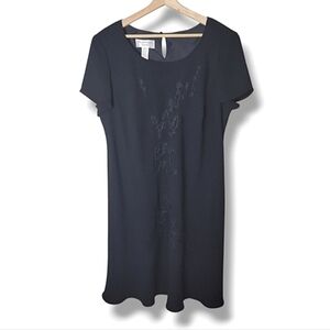 Jones New York 18W Little Black Dress Beaded Floral Short Sleeve Lined